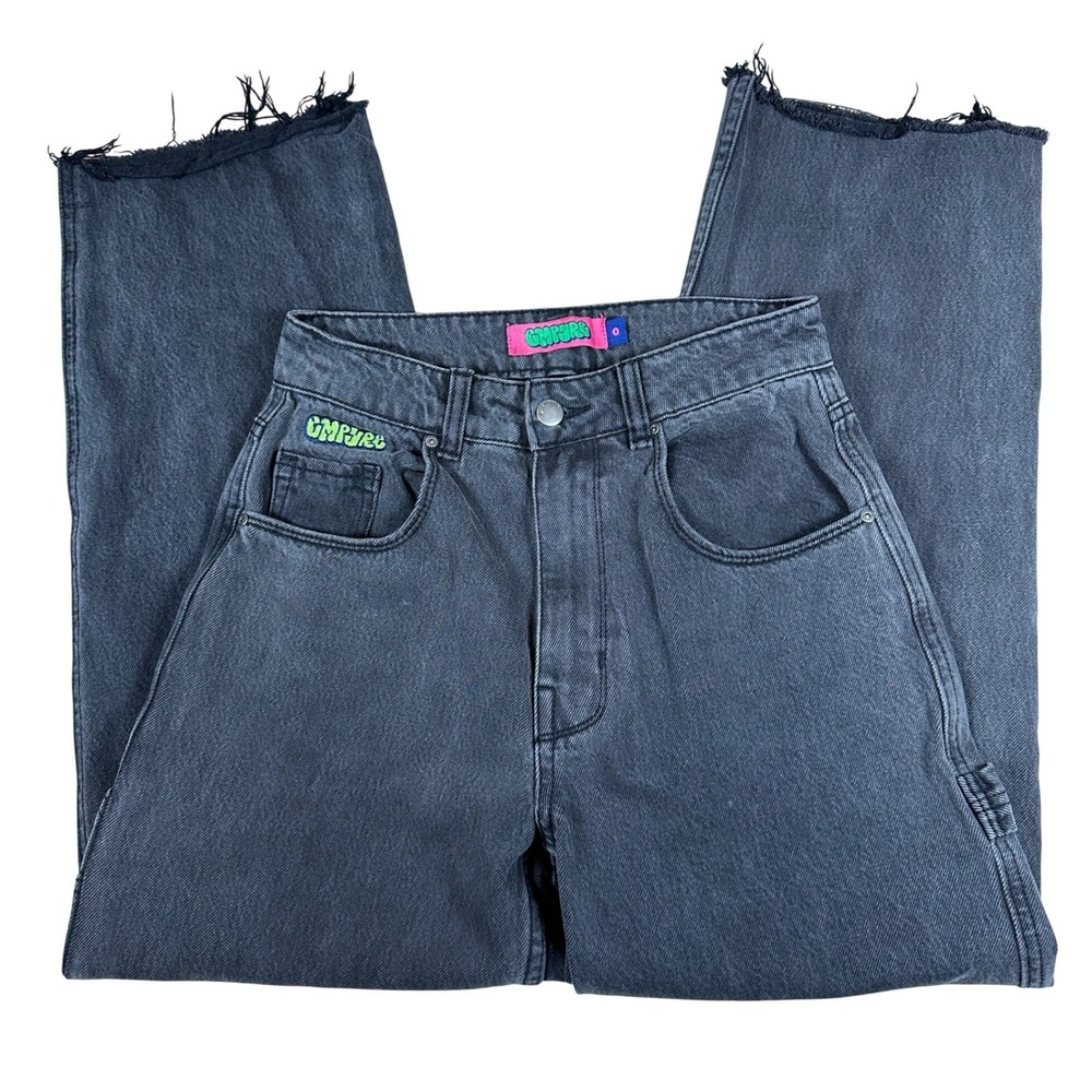 Empyre‎ Tori High Waisted Carpenter Jeans Black Size 0 Skater Wide Leg Raw Hem
